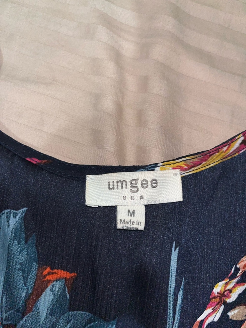 Umgee Navy Printed Floral Scoop-Neck Top